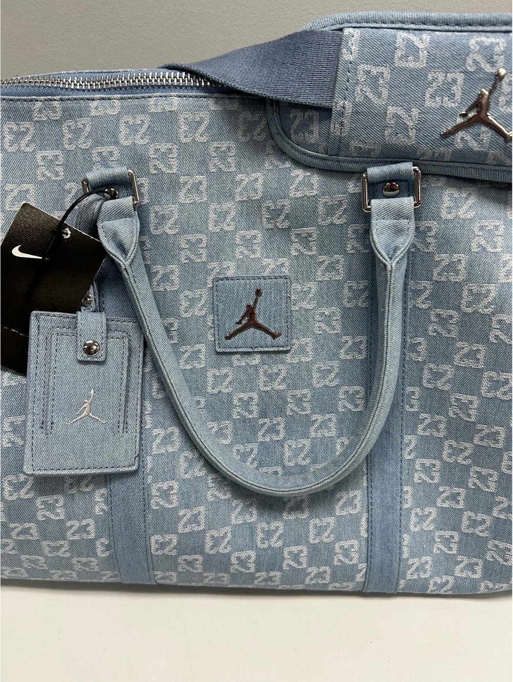Nike Jordan Light Blue Denim Travel Duffel Bag - Picture 2 of 7